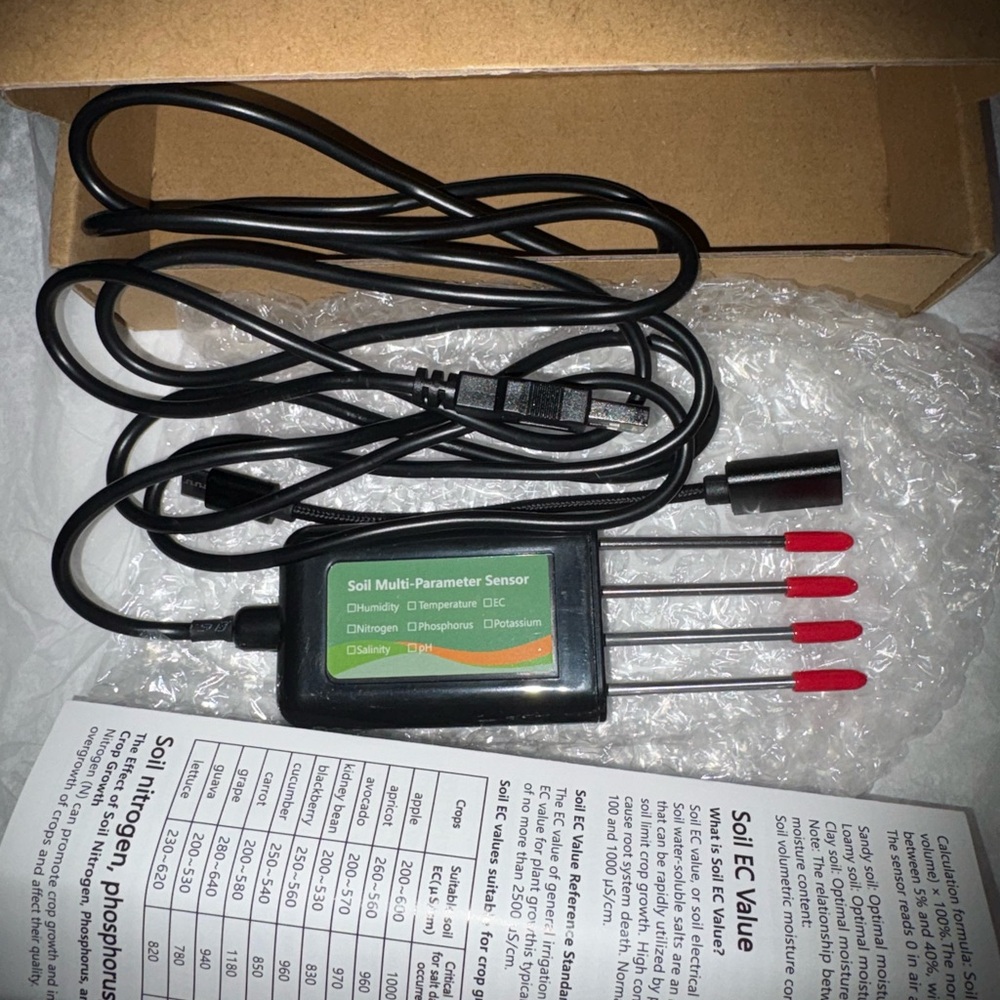 For gardeners! Soil Multi-Parameter Sensor with USB Cable
